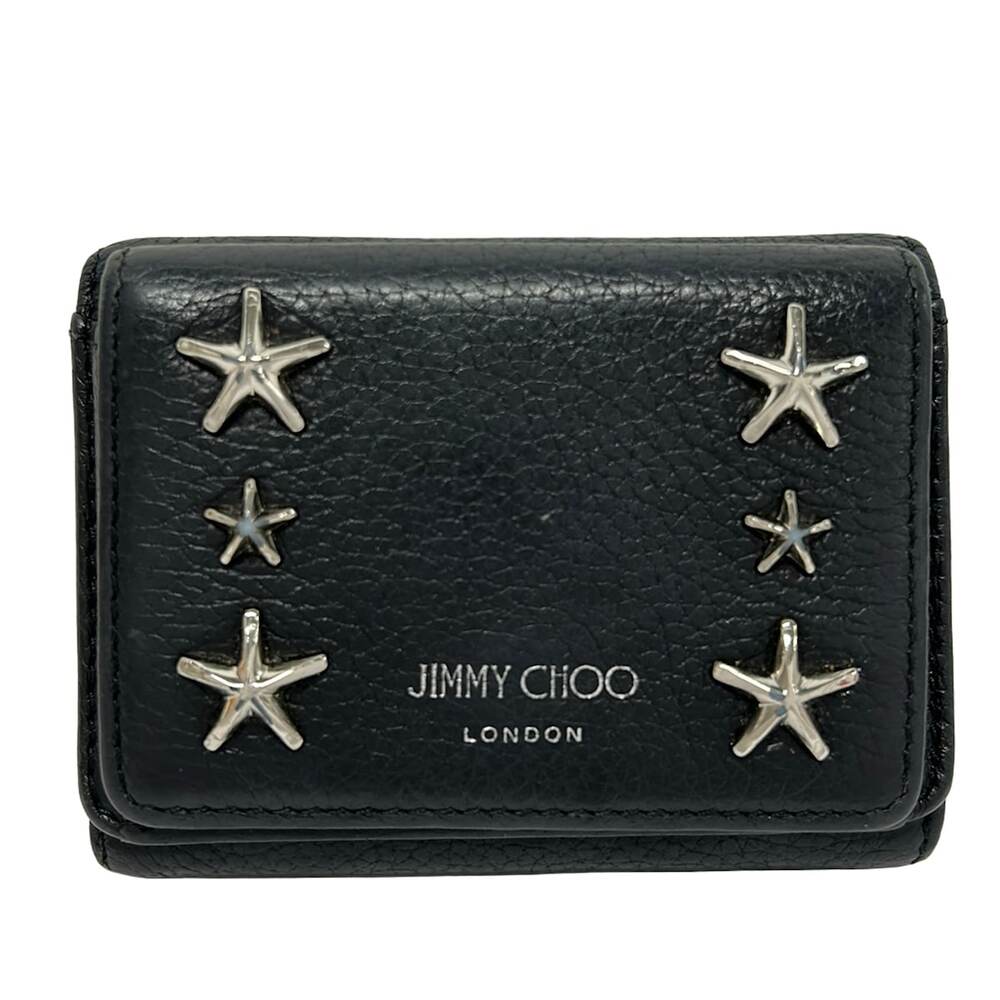 Jimmy Choo Trifold Wallet Black Silver Leather Hardware